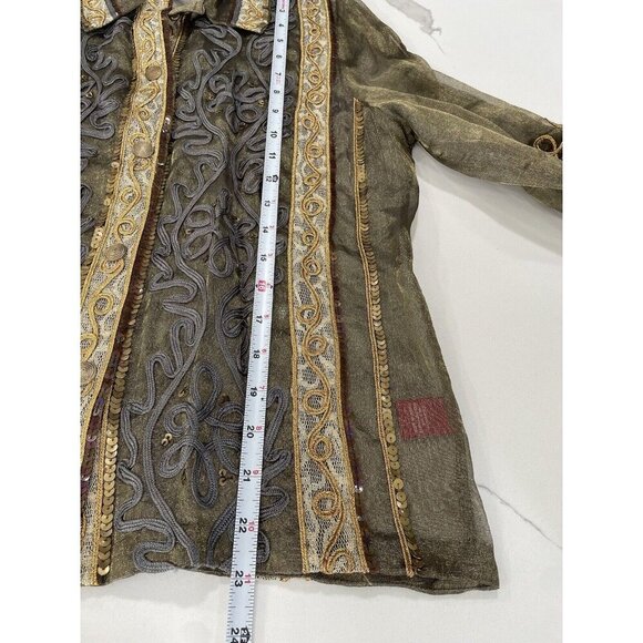 Sandy Starkman Gold‎ Green Shimmer Mesh Embroidered Sequin Jacket S Silk SI53* - Picture 9 of 10